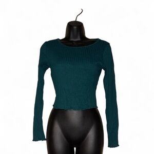 Bozzolo Teal Long Sleeve Ribbed Top